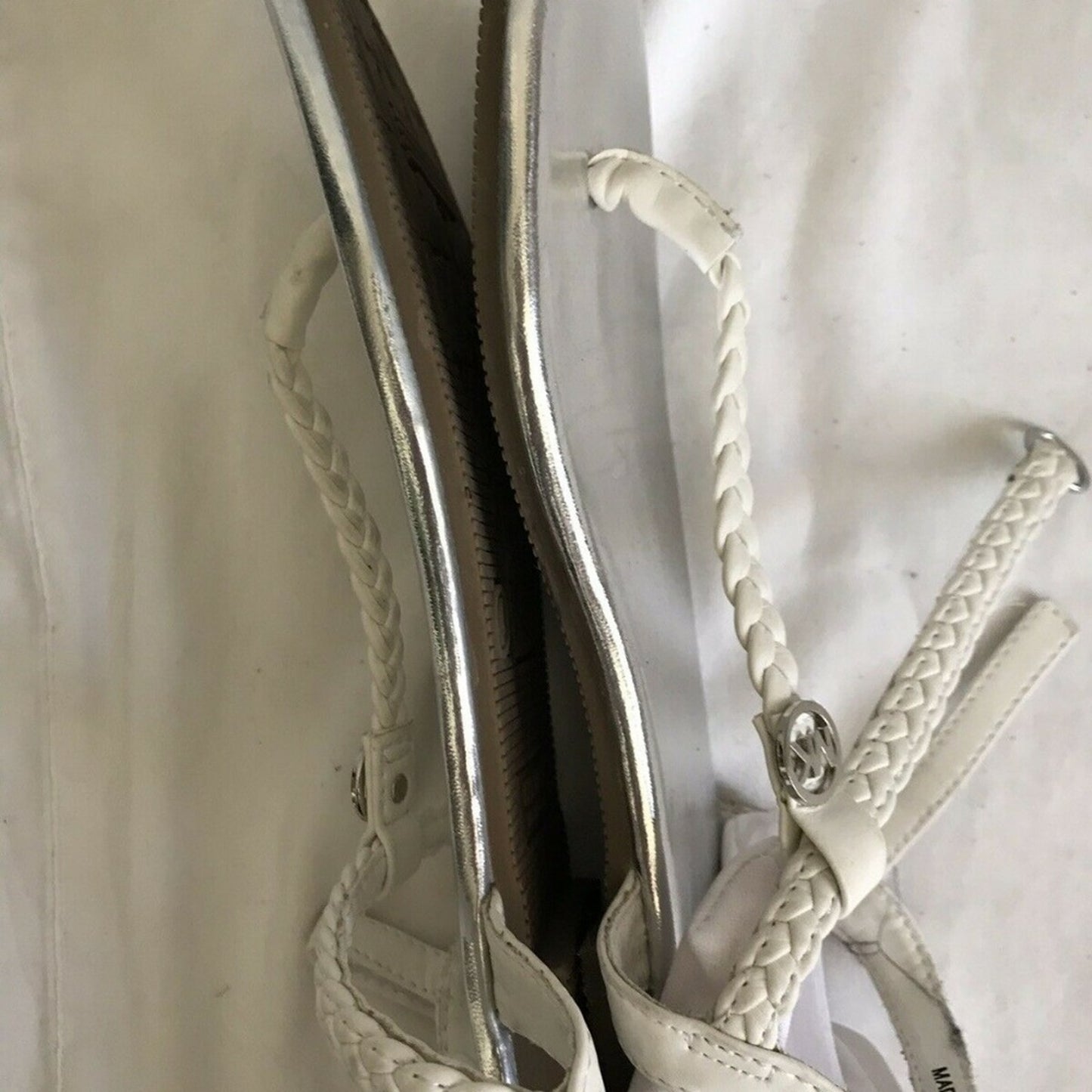 MICHAEL KORS White/Silver Braided T-Strap Sandal