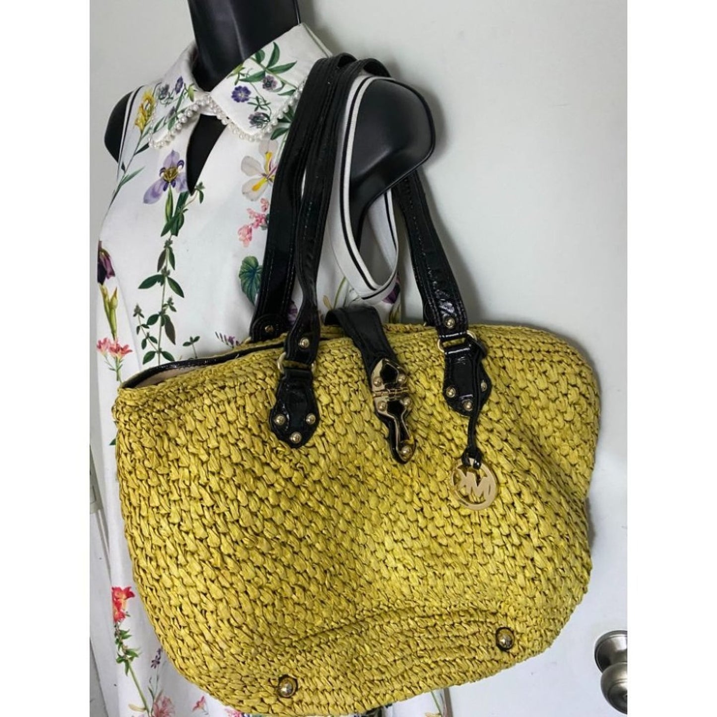 Michael Kors Women's Yellow Large Weave Straw Bag