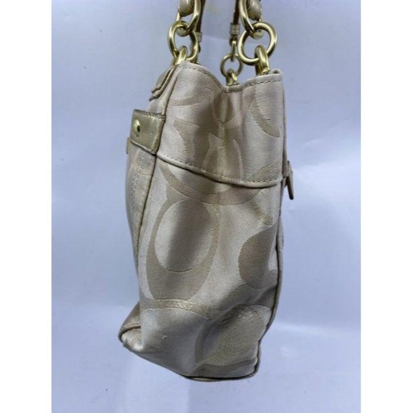 coach large gray gold fabric shoulder bag