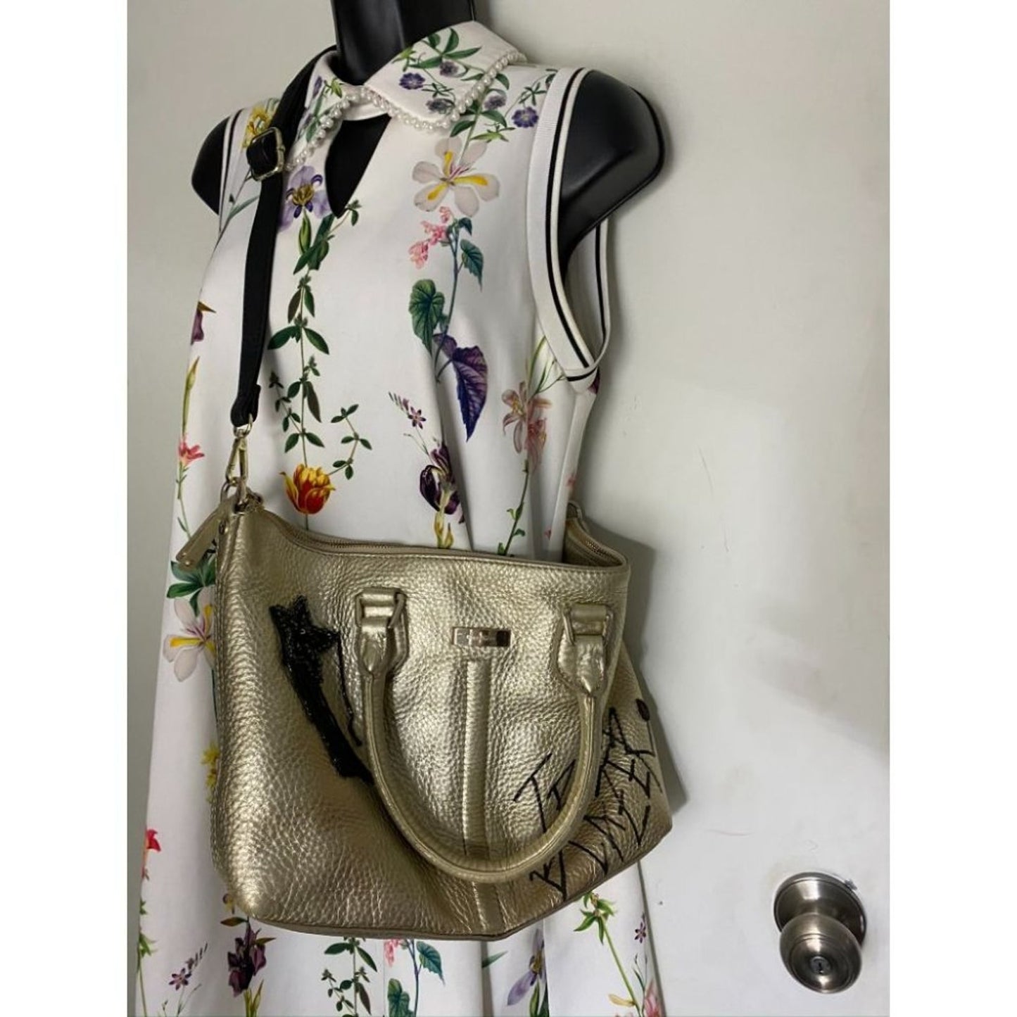 COLE HAAN Tote Bag Gold Customized w Graffiti