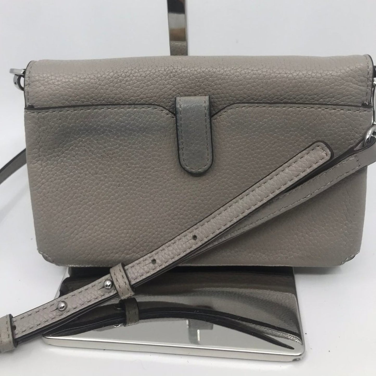 Michael Kors Grain Leather Long Belt Gray Wristlet