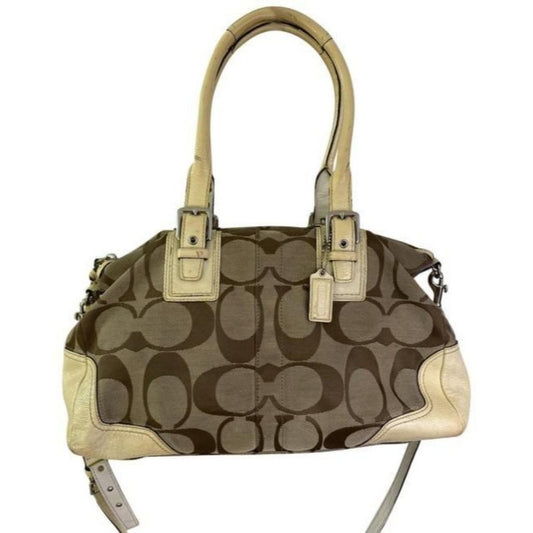 coach bag cream black fabric tote