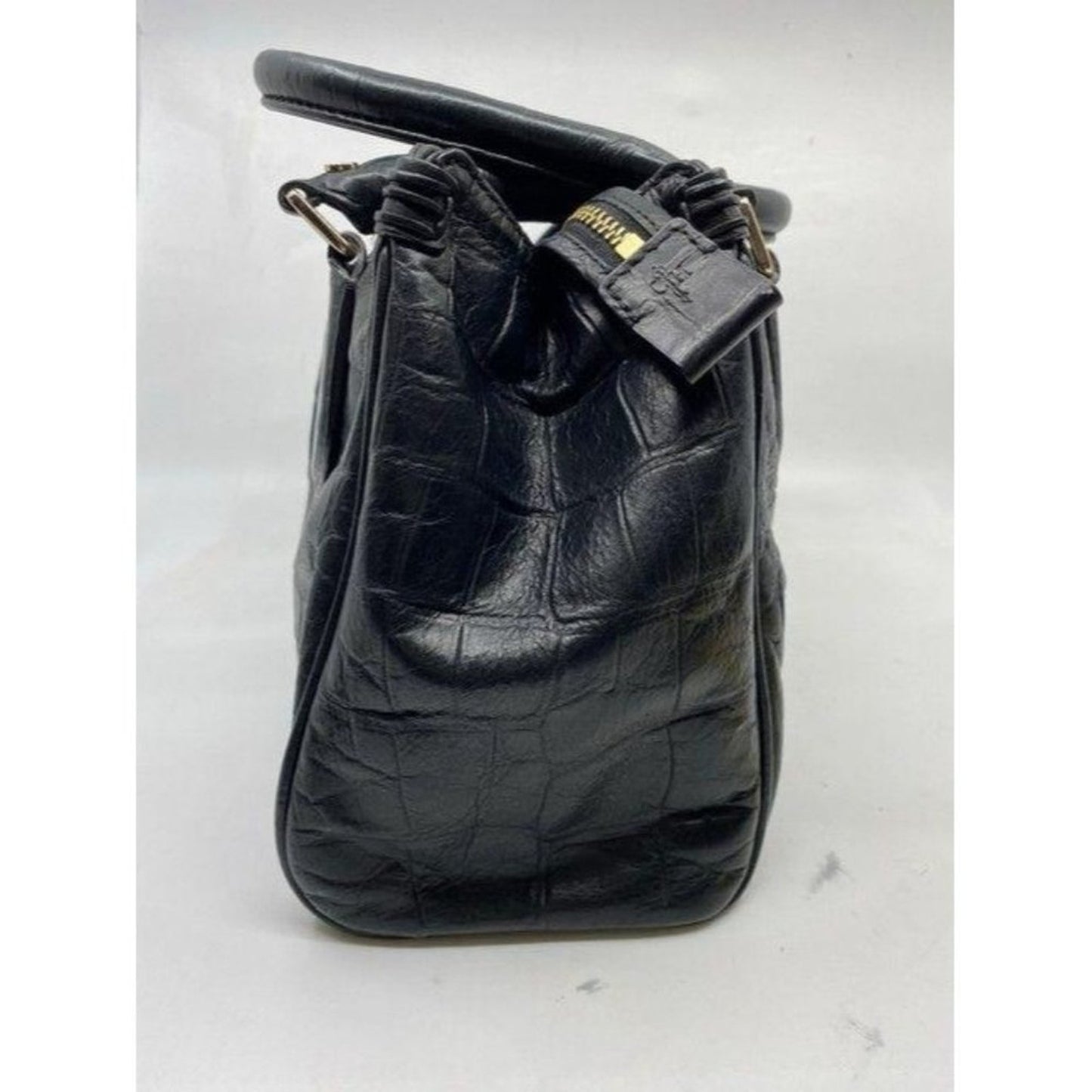 cole haan croc embossed handbag black leather tote