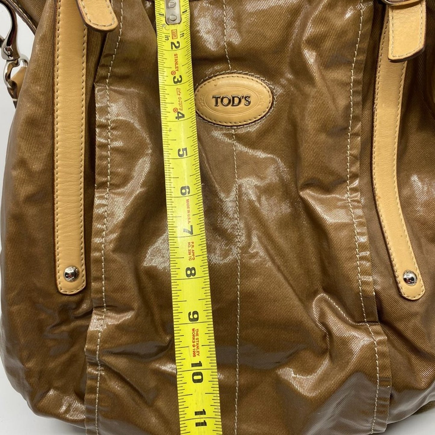 TOD’S Large Laminated Fabric Tote Bag W/ Strap