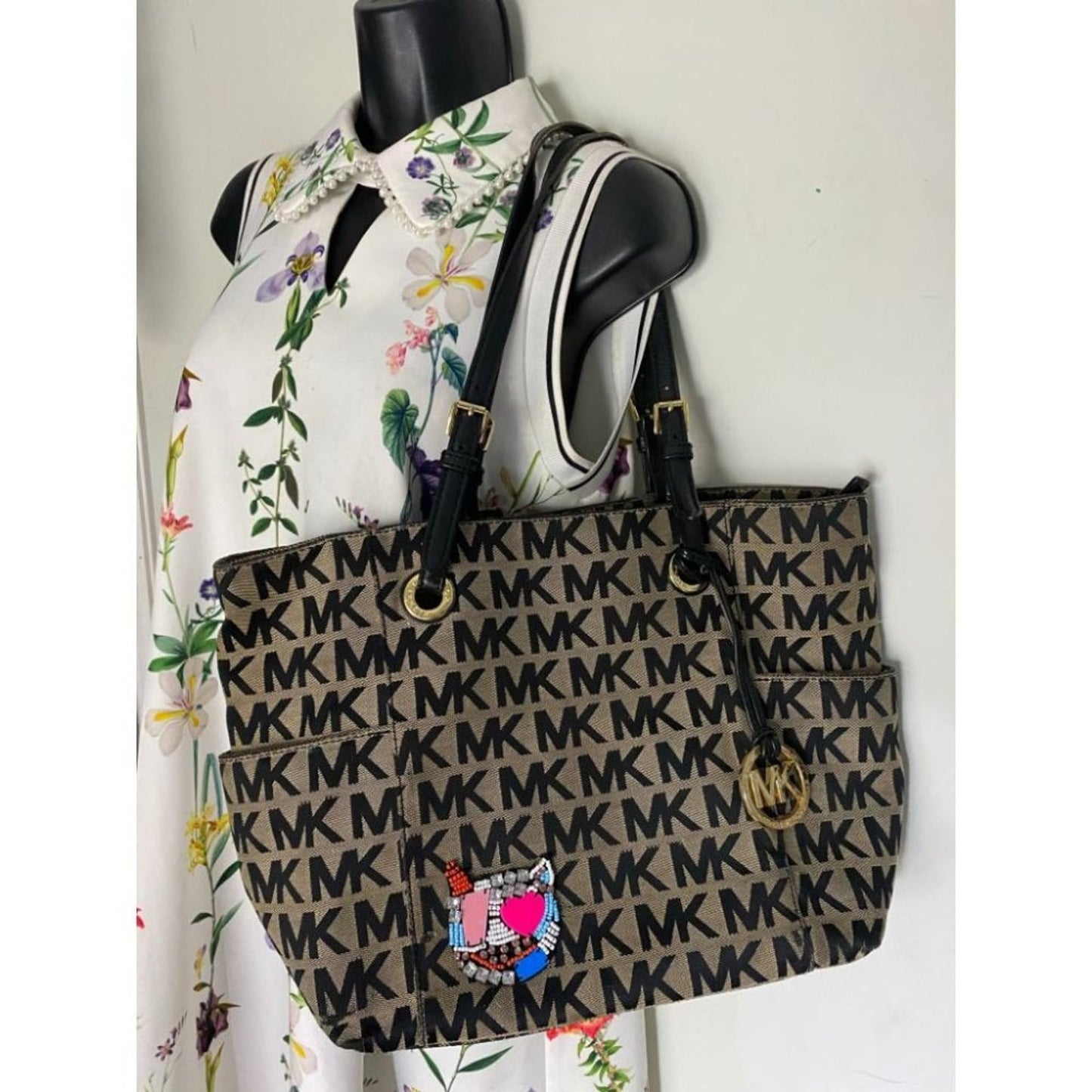 Michael Kors Black Tan Tote Bag Customized