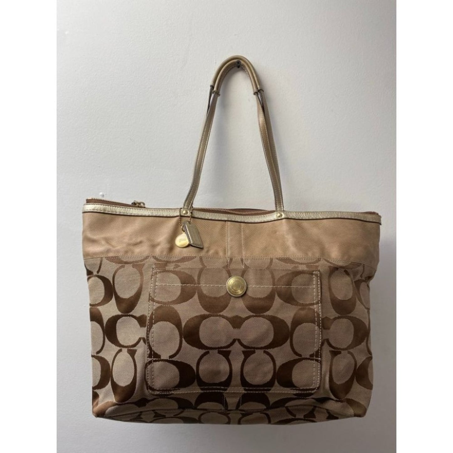COACH Large Bronze Color Jacquard Fabric Tote Bag
