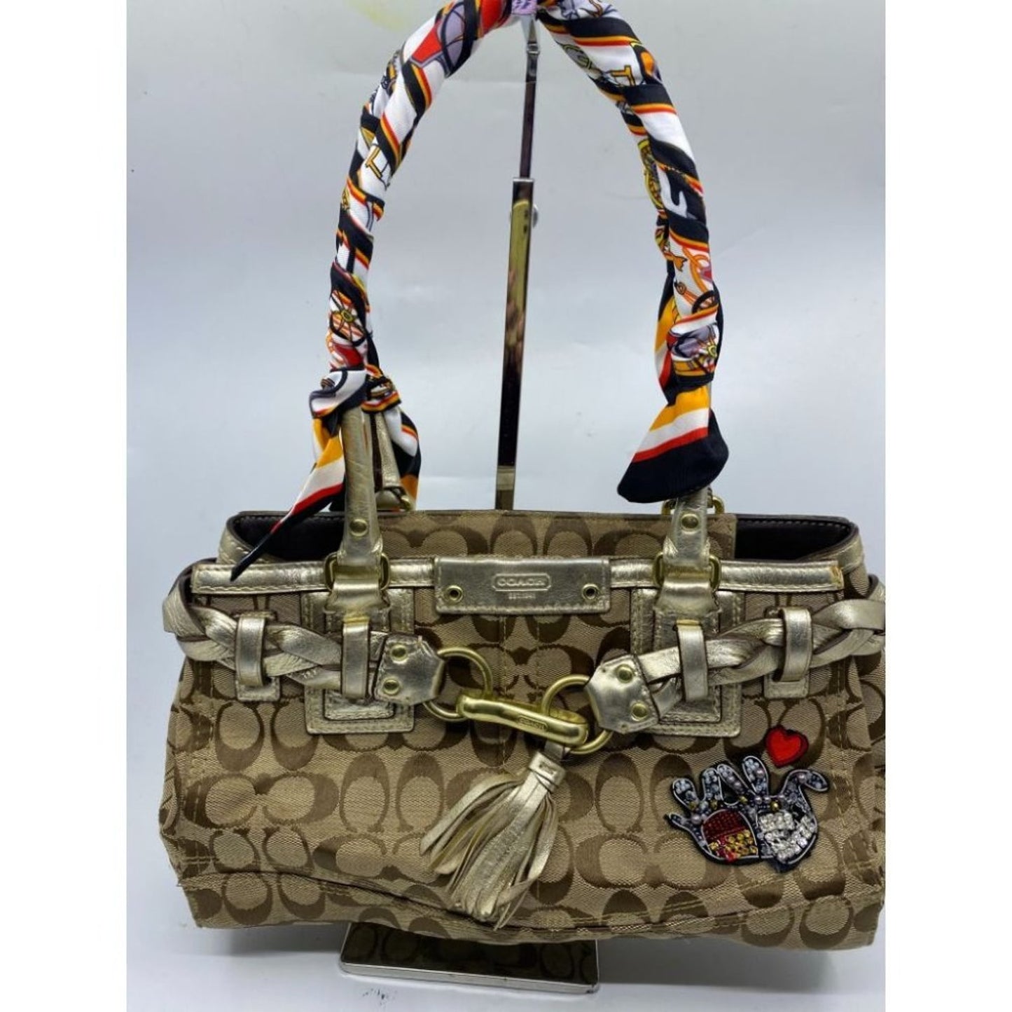 Coach Tan Silver Hand Bag Customized Embellishment