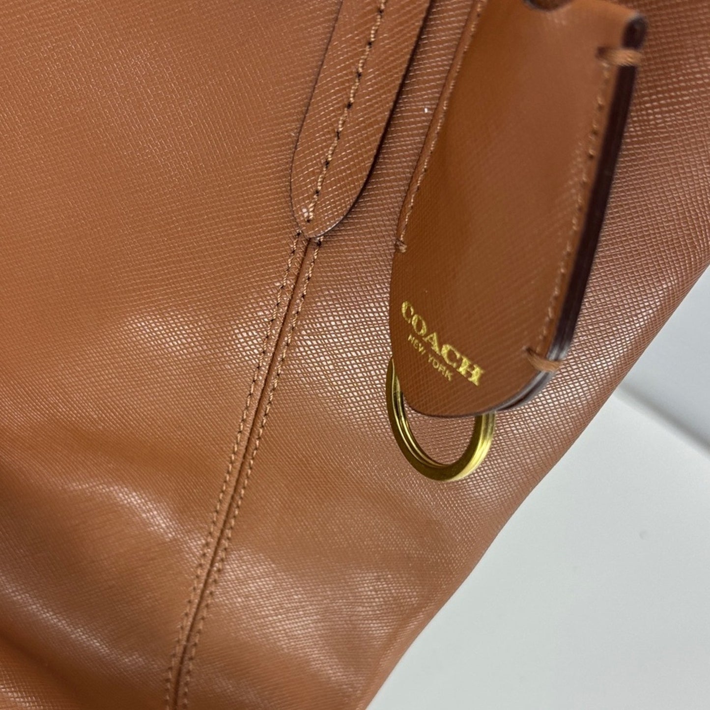 Coach Tan Leather Tote with Heart Scarf