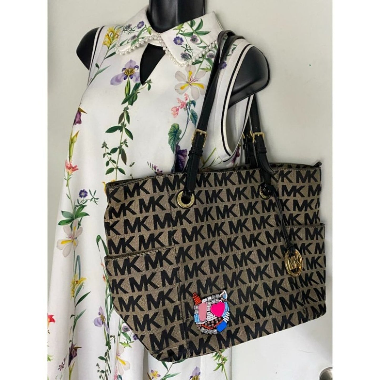 Michael Kors Black Tan Tote Bag Customized