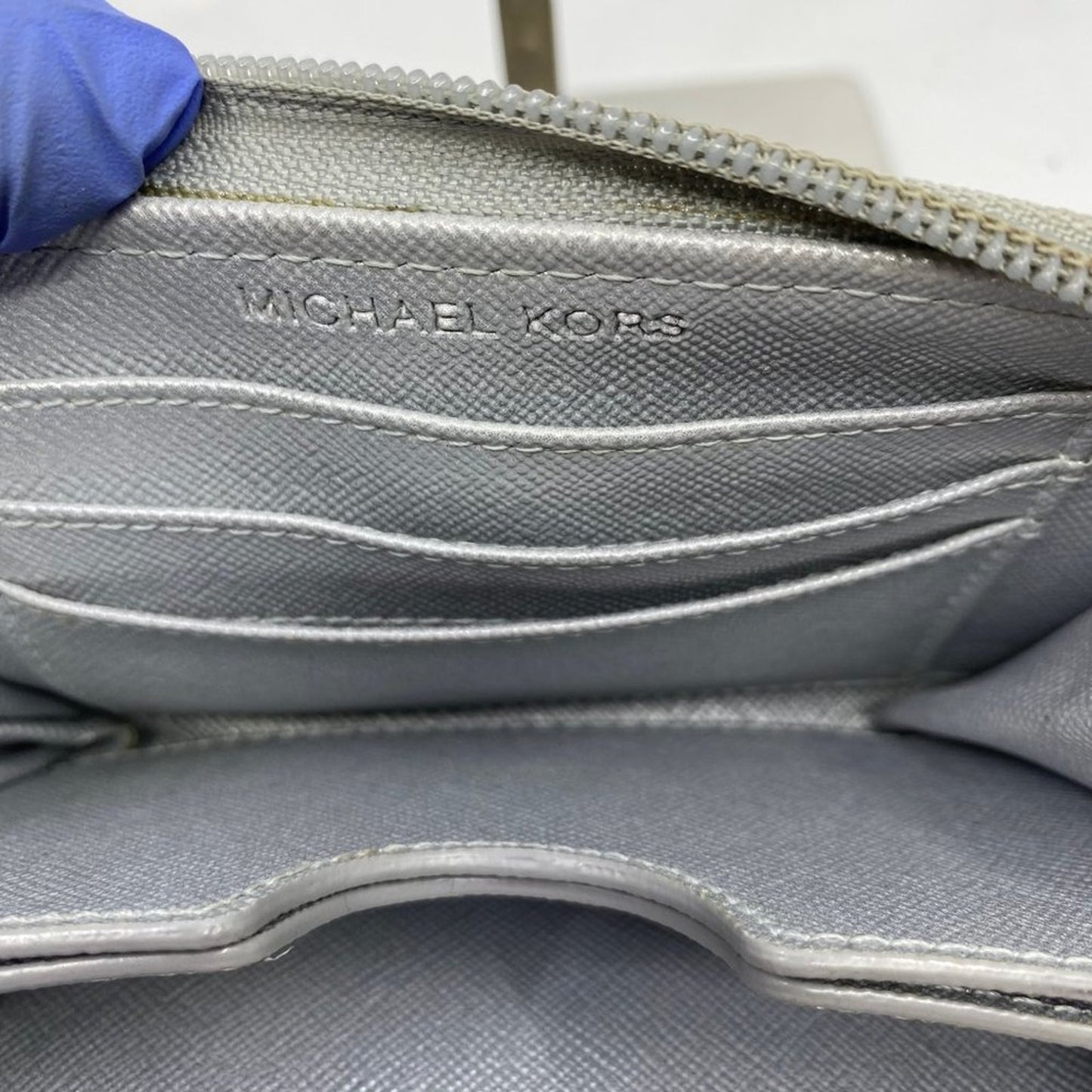 Michael Kors Silver Leather Zipper Wallet