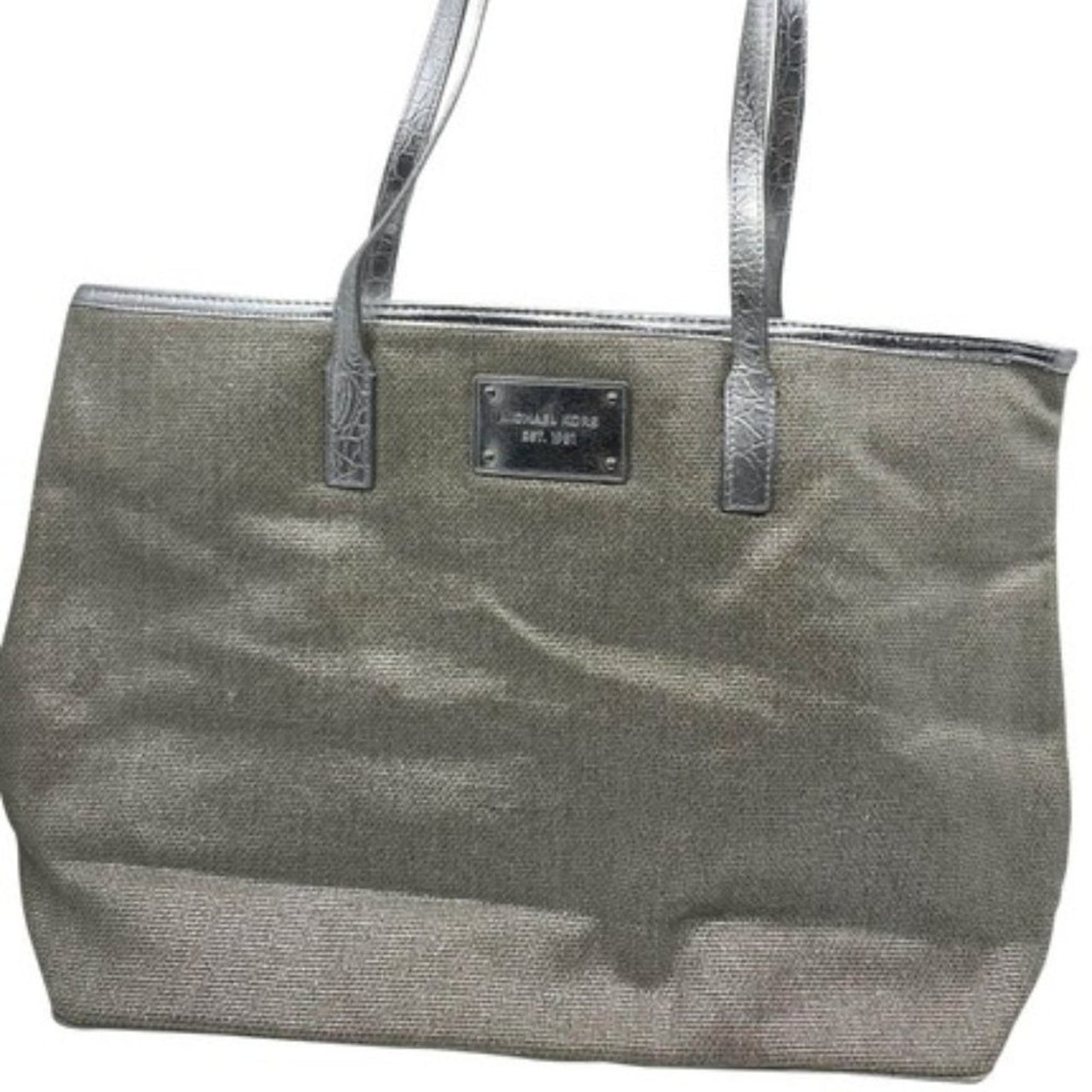 Michael Kors M Tan Interwoven Canvas Shoulder Bag