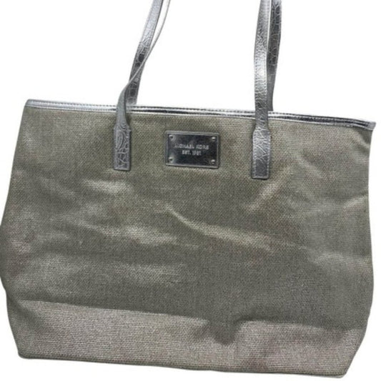 Michael Kors M Tan Interwoven Canvas Shoulder Bag