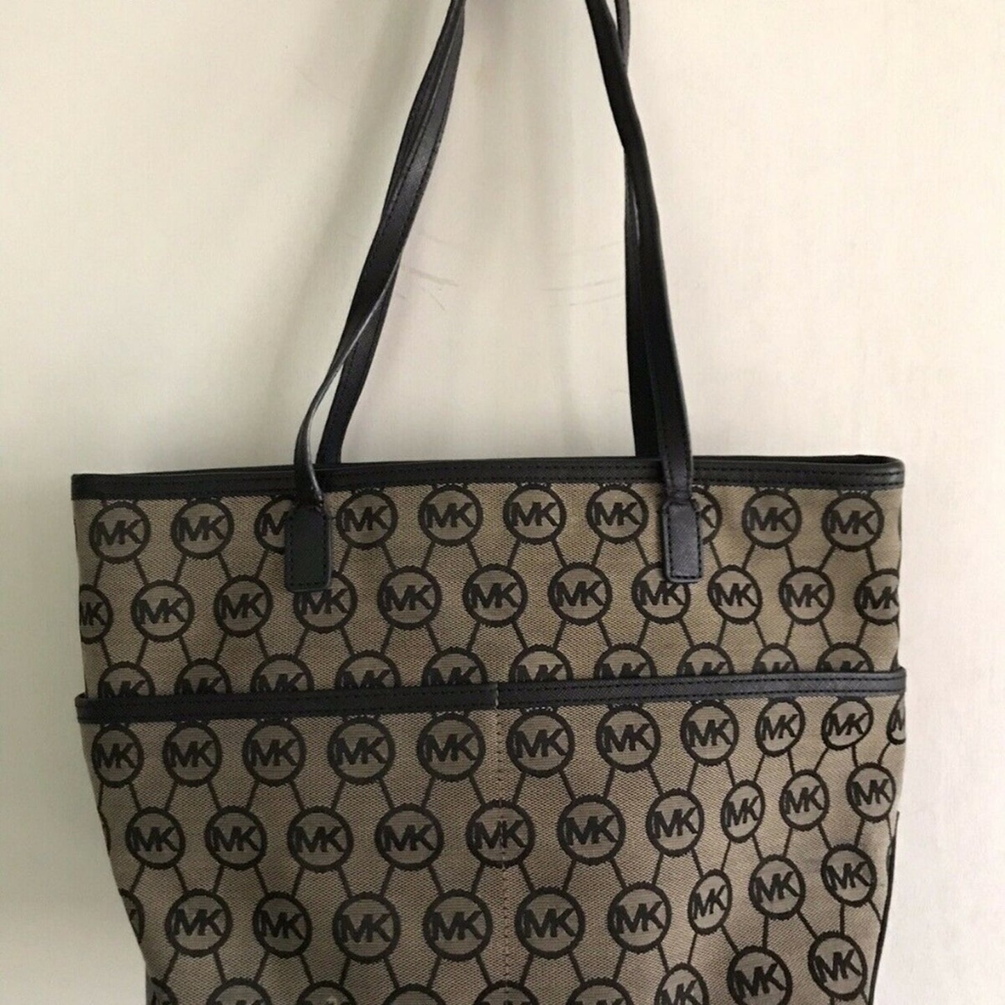 MICHAEL KORS Brown/Black Allover MK Logo Canvas To