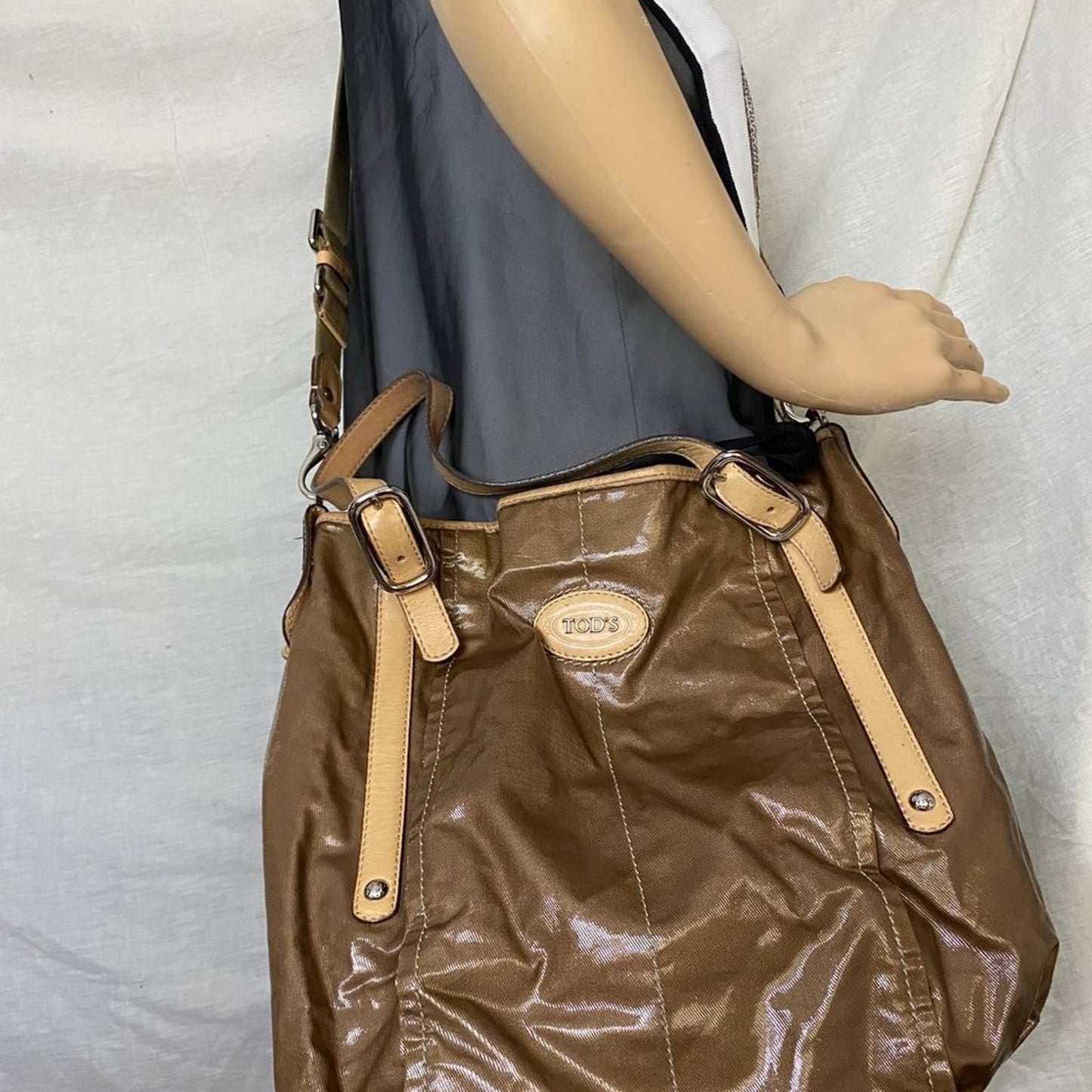 TOD’S Large Laminated Fabric Tote Bag W/ Strap