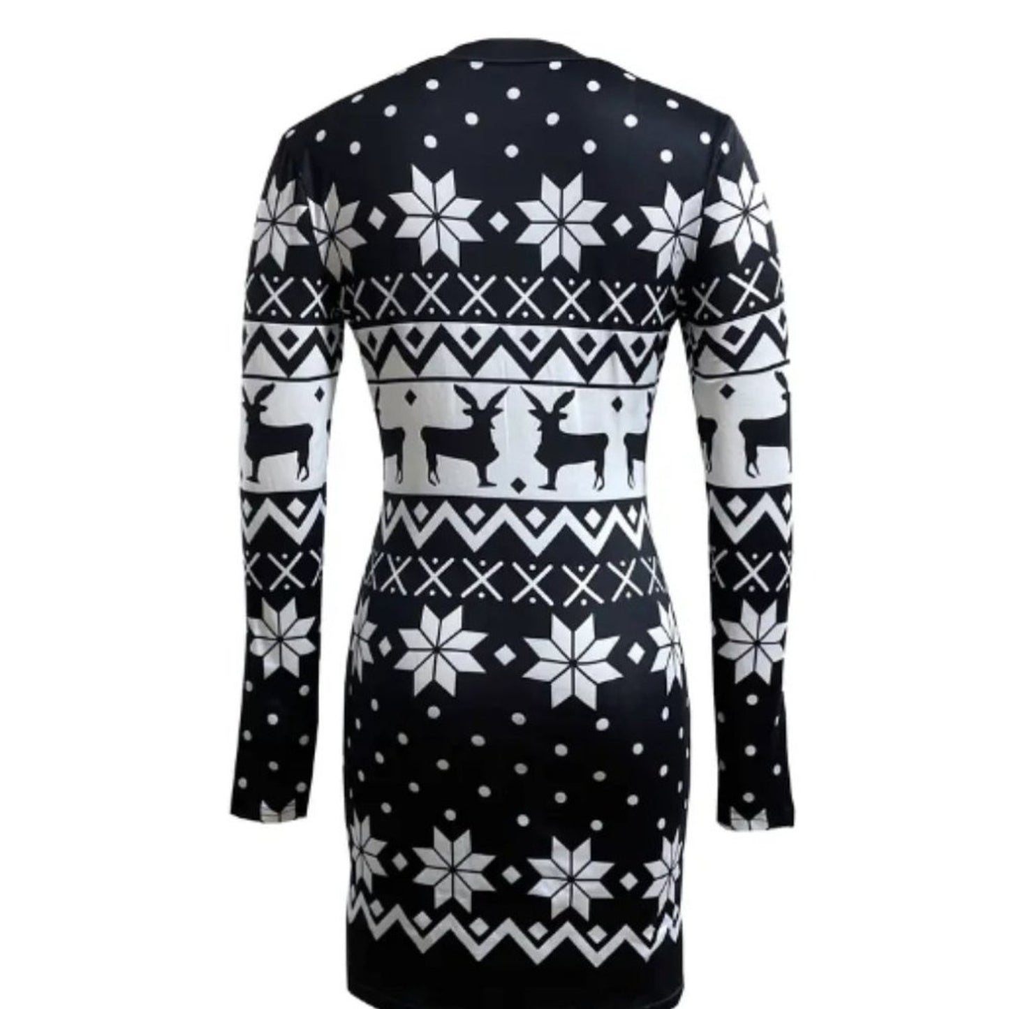 Christmas Deer Print Bodycon Dress, Casual Crew Neck Long Sleeve Mini Dr…