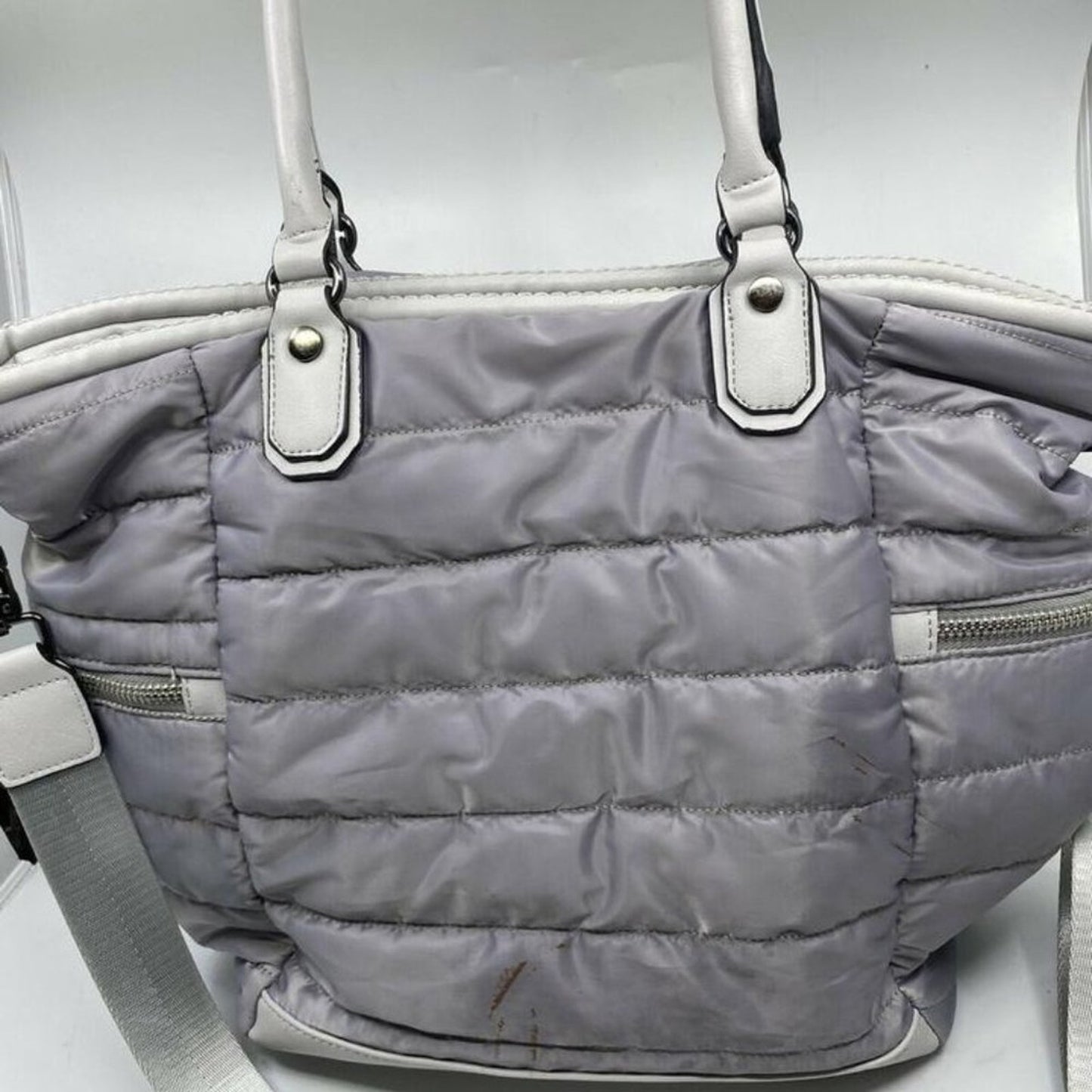 SOL & SELENE Quilted Gray Fabric Cross Body Bag