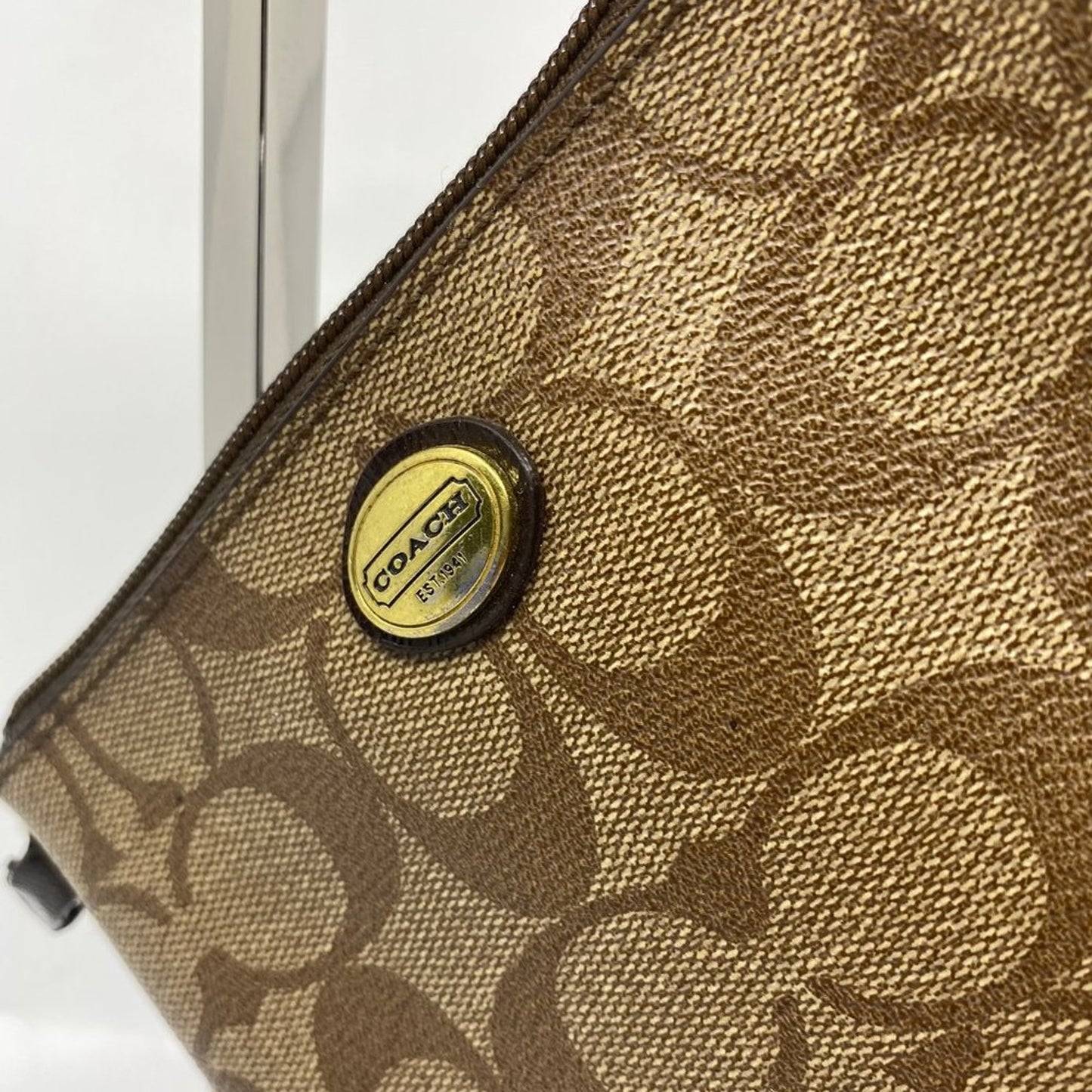 COACH Tan Brown C Signature Canvas Wristlet