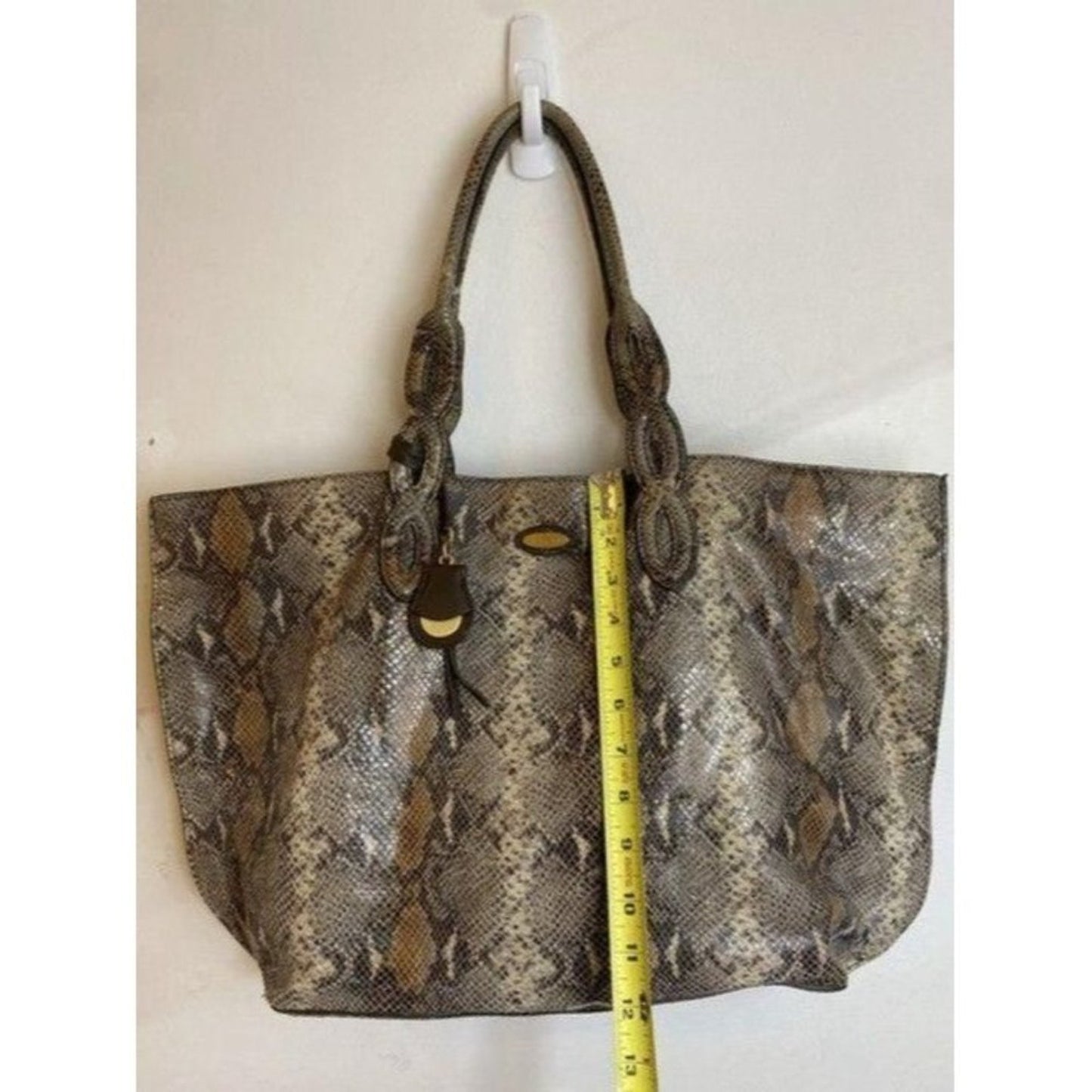 Elie Tahari Snake Print Brown Beige Leather Shoulder Bag