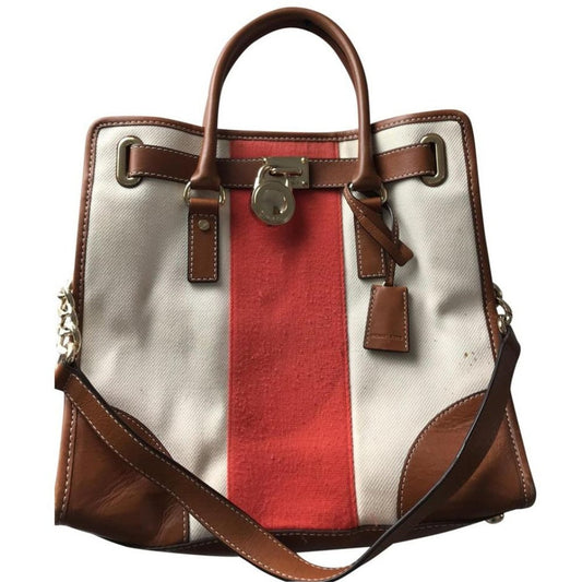 Michael Kors White Woven Fabric Large Handbag