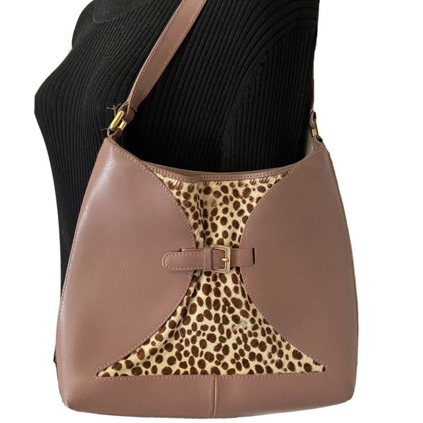 FURLA Pink Leather Animal Print Fur Contrast Handb