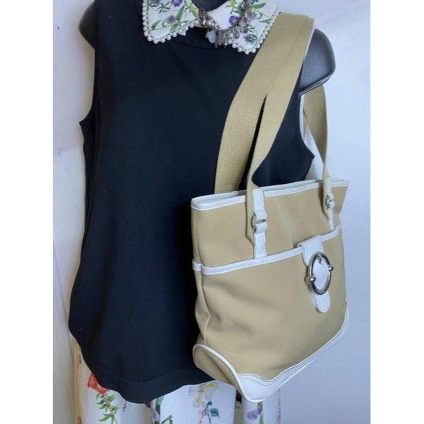 franco sarto bag white tan fabric tote
