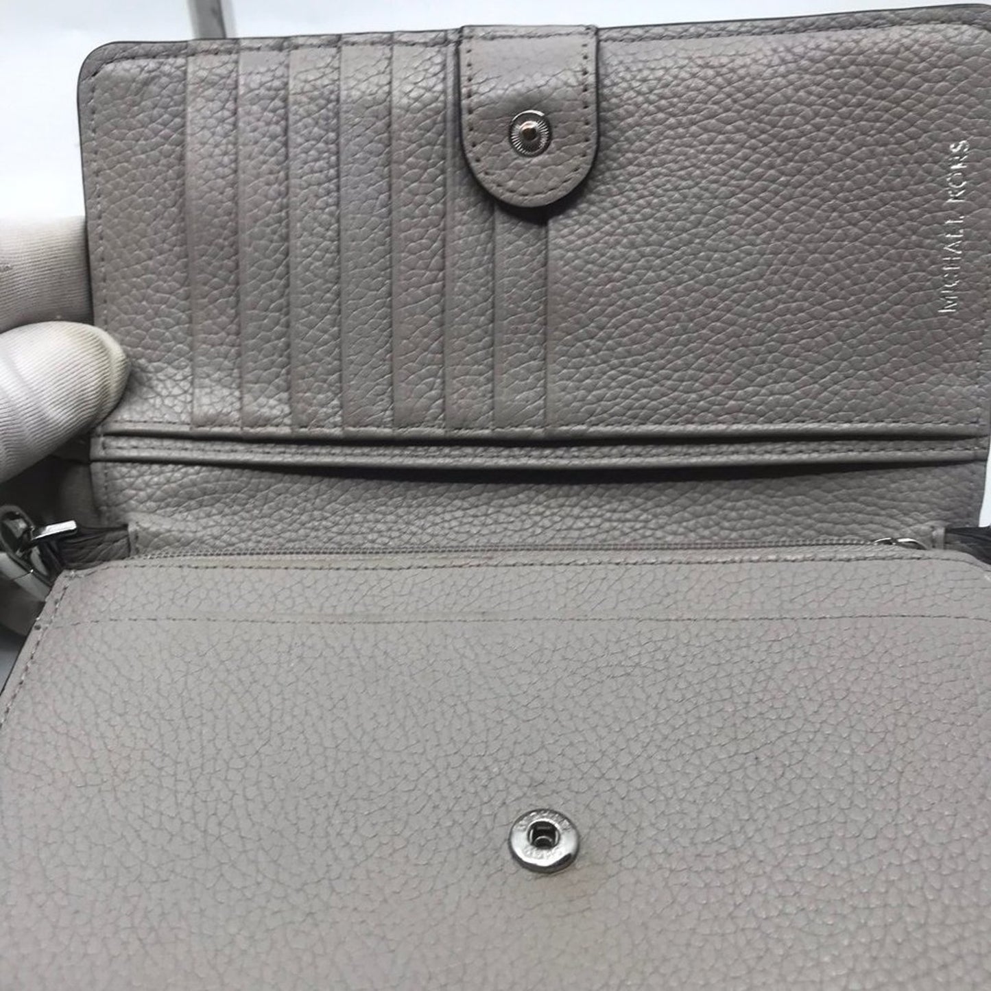 Michael Kors Grain Leather Long Belt Gray Wristlet