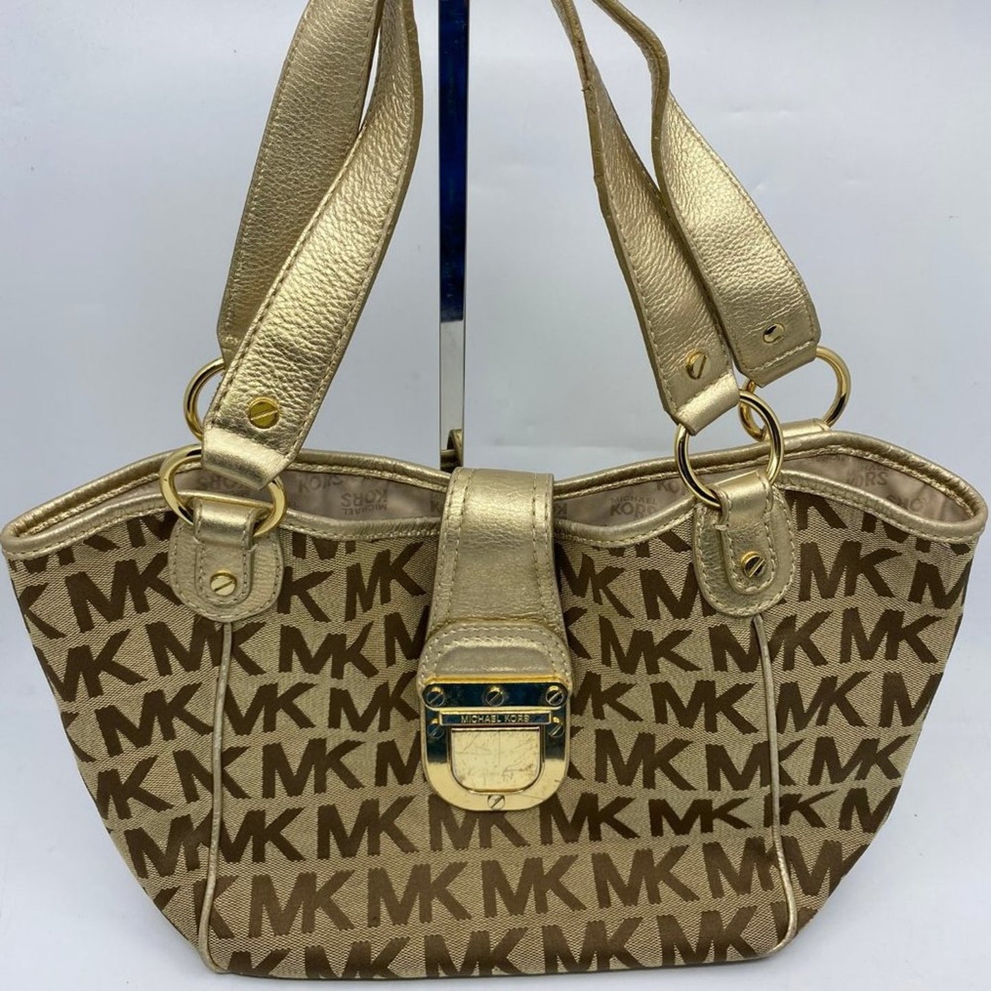 Michael Kors Medium Brown/Gold Fabric Shoulder Bag