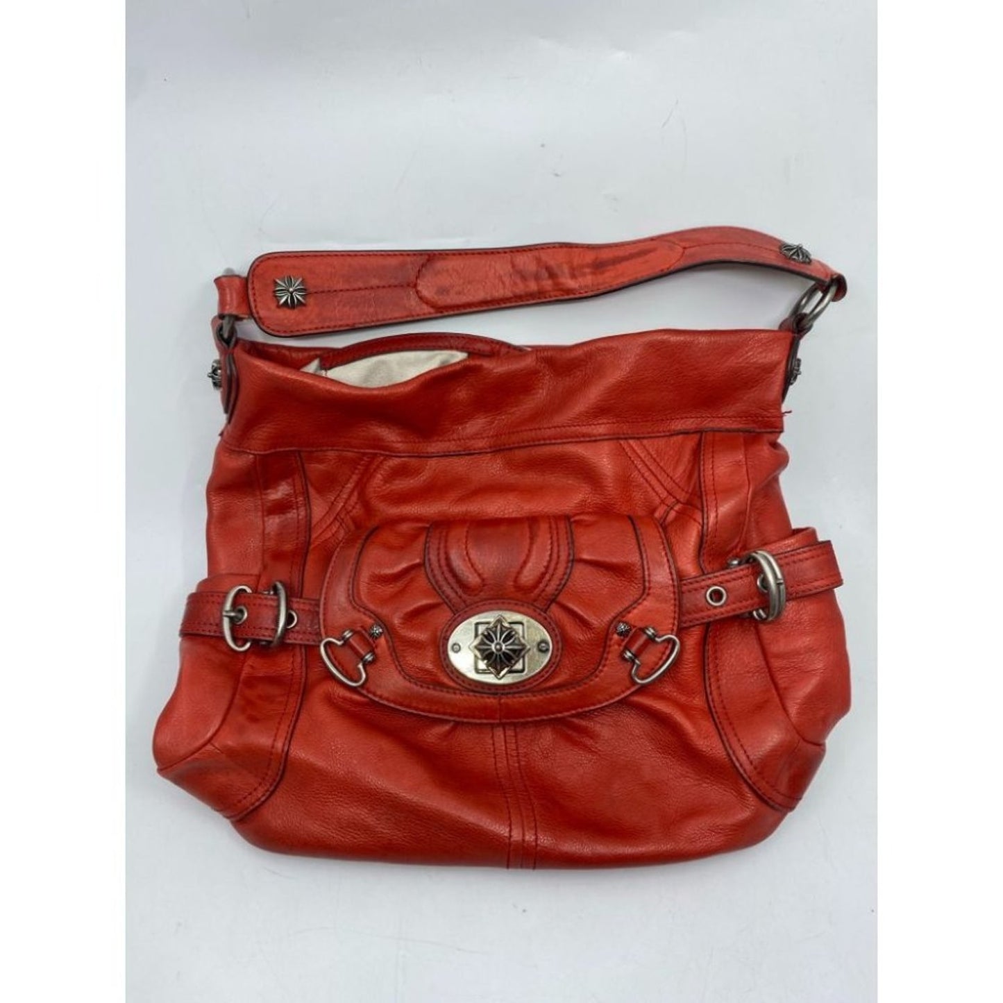 B. Makowsky Orange Large Leather Shoulder Bag