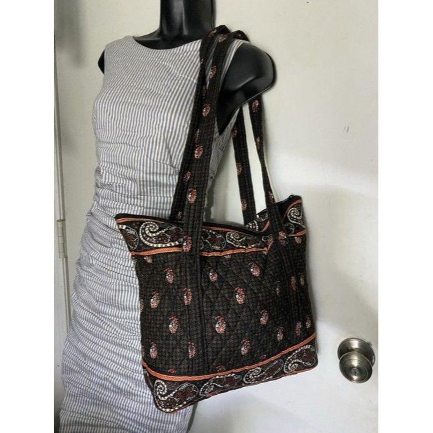 Vera Bradley Large Quilted Gray Tan White Shoulder