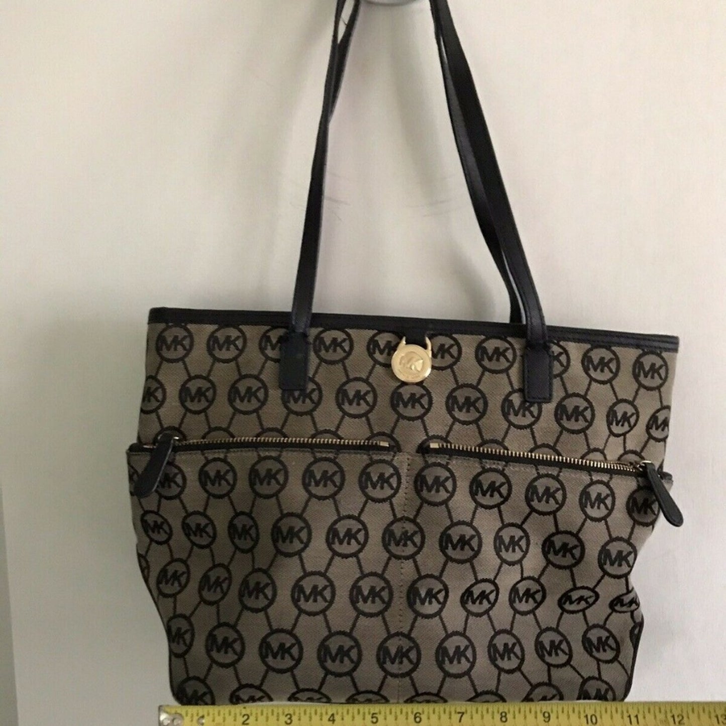 MICHAEL KORS Brown/Black Allover MK Logo Canvas To