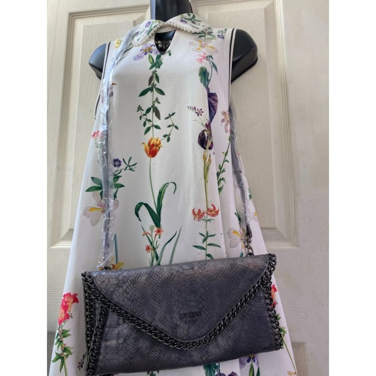 Guess Gray Snakeskin Faux Leather Shoulder Bag