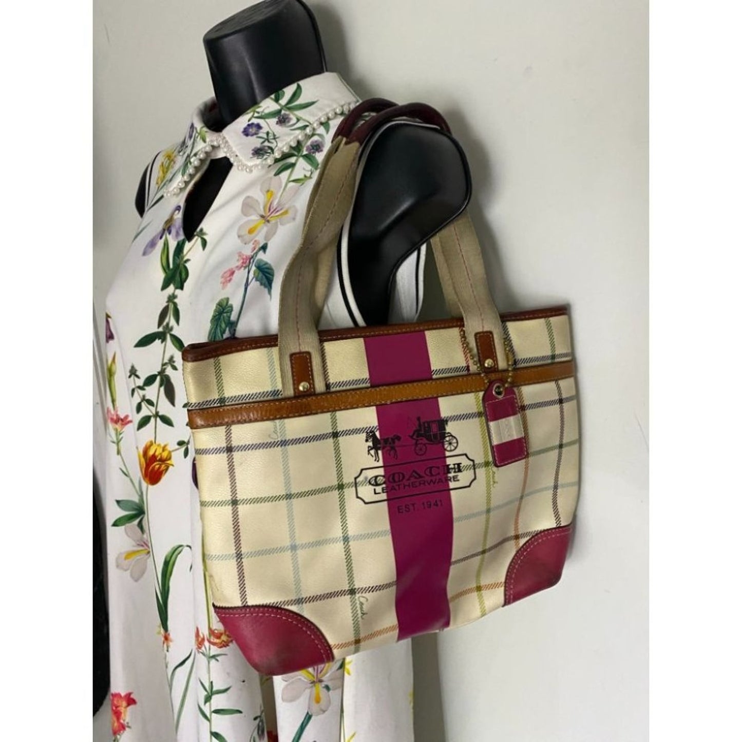 Coach Cream Red Coated Canvas Signature Handbag