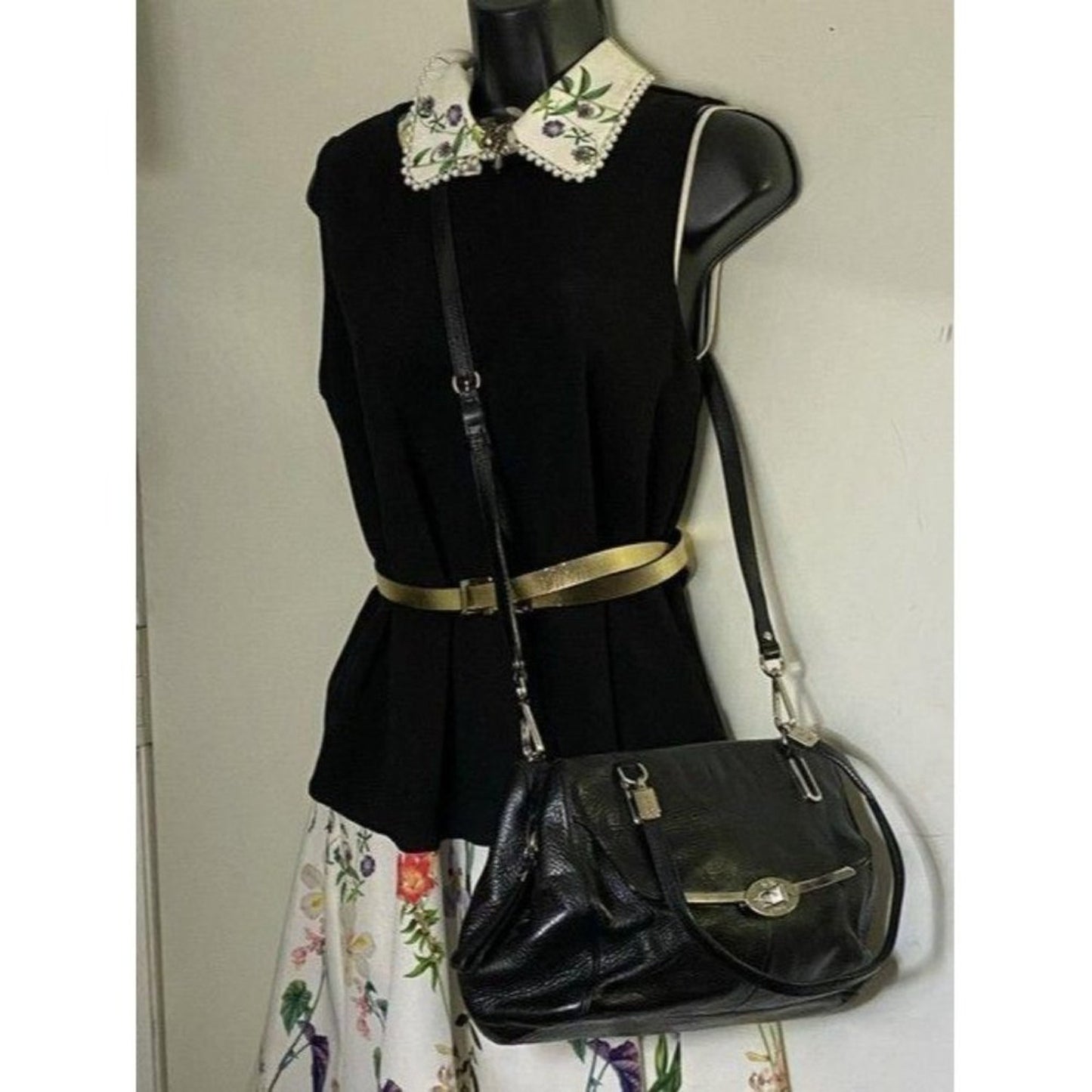coach large black leather cross body bag