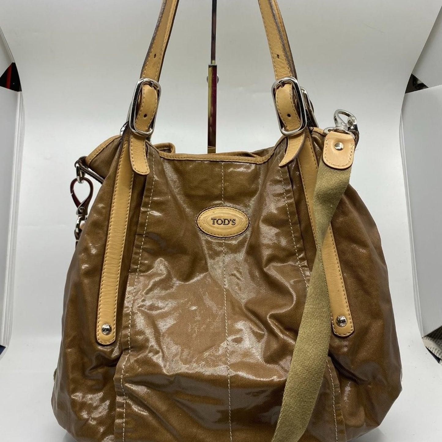 TOD’S Large Laminated Fabric Tote Bag W/ Strap