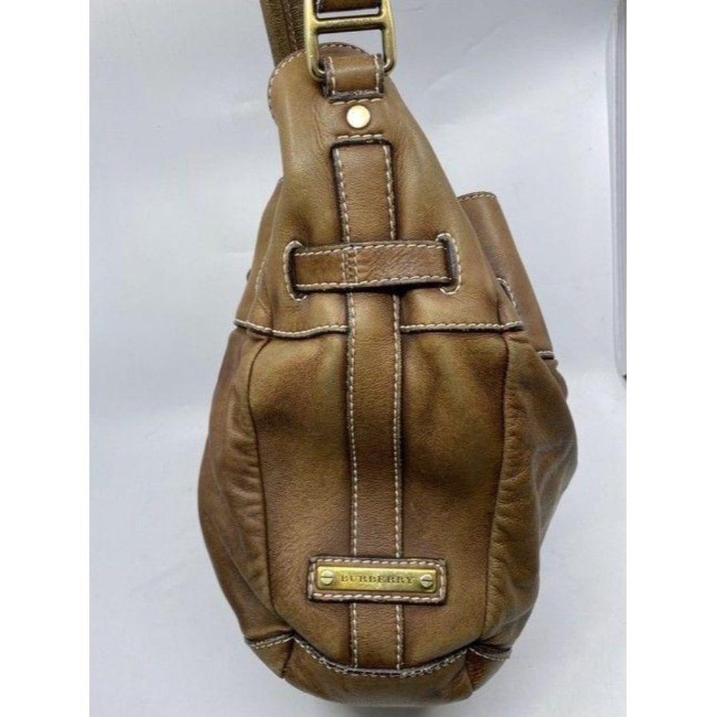 burberry vintage classic brown leather hobo bag