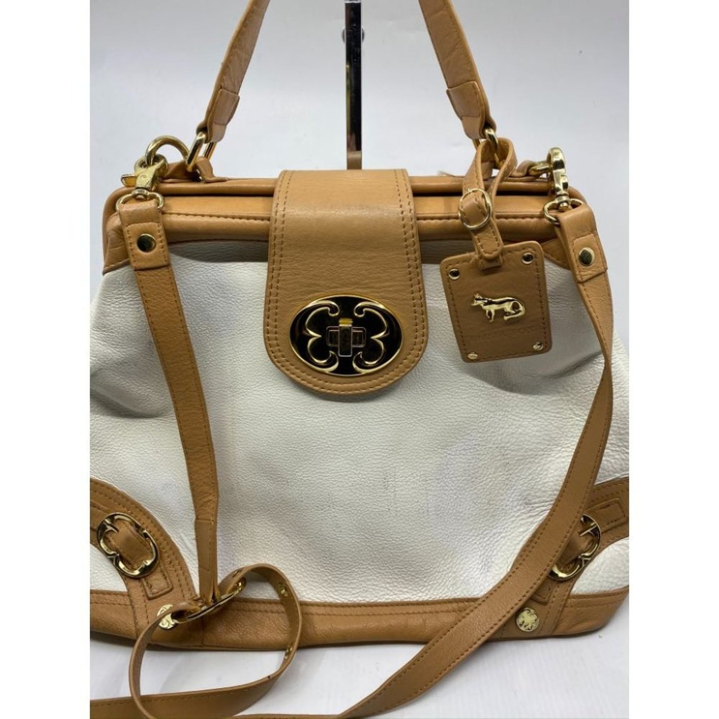Emma Fox Large White Tan Tote Bag