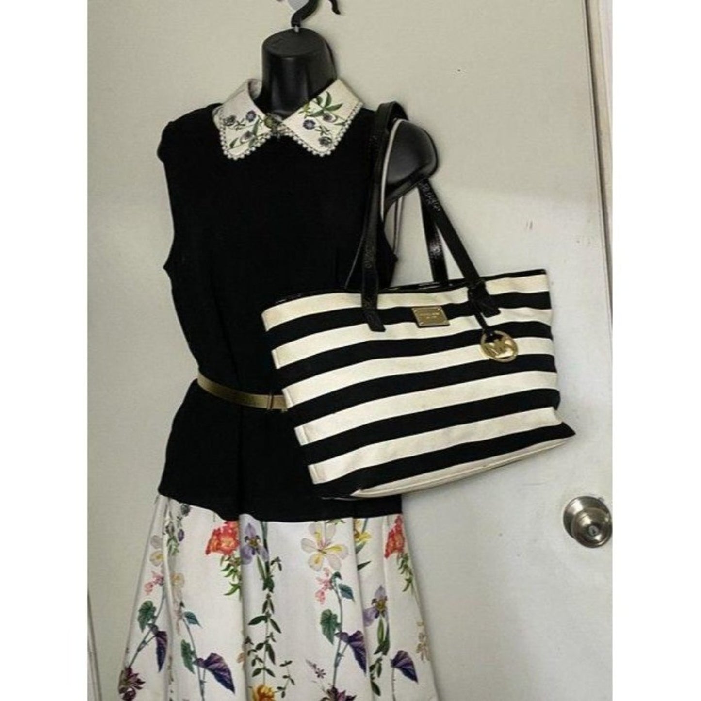 michael kors shopping nautical fabric black white