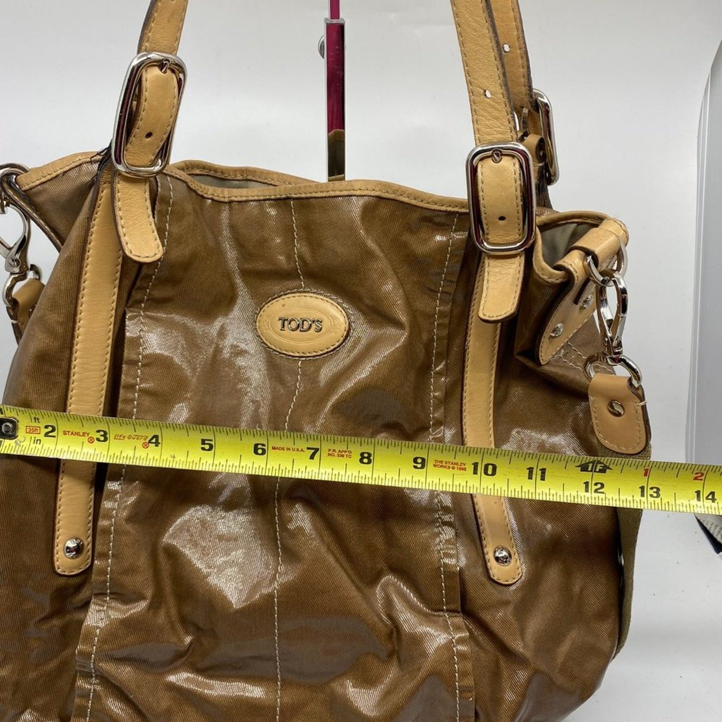 TOD’S Large Laminated Fabric Tote Bag W/ Strap