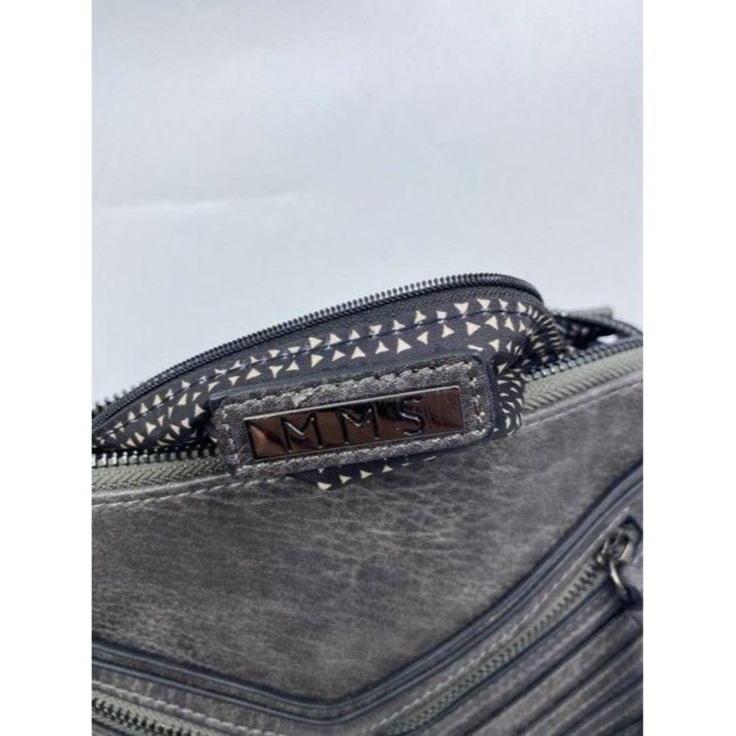 mms design studio zipper gray leather cross body b