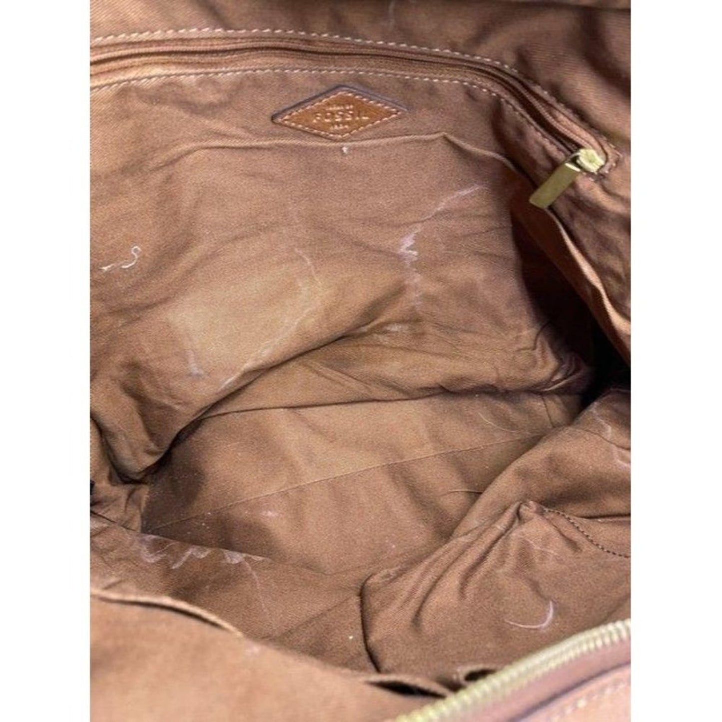 Fossil Tote Brown White Nylon Fabric Shoulder Bag