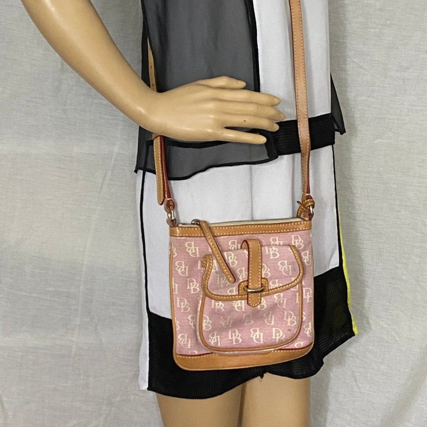 Dooney & Bourke Light Red Tan Fabric Crossbody Bag