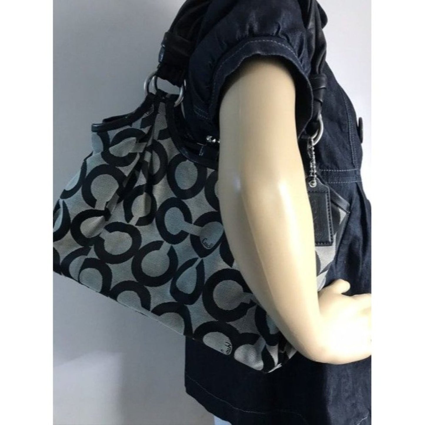 Coach Triple Compartment Style Large Blackgray Fabric Tote