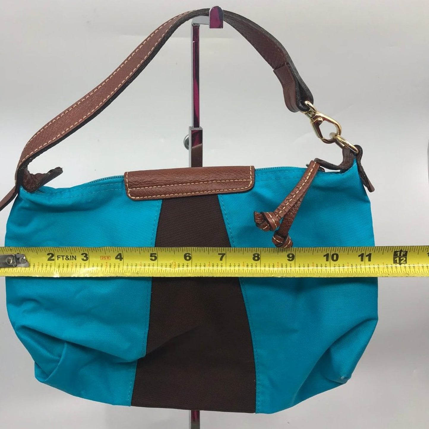 LONGCHAMP Blue Brown Fabric Chic Shoulder Bag