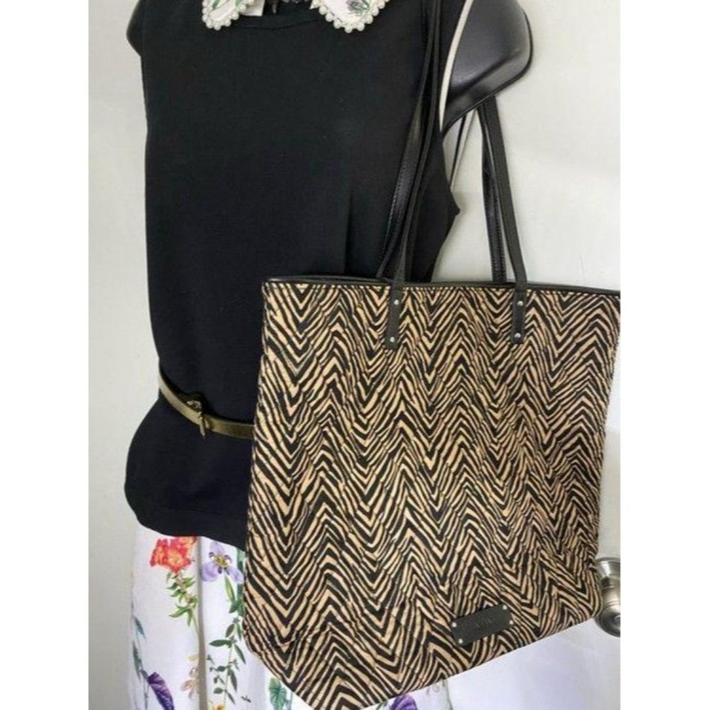 vera bradley bag large quilted black beige fabric
