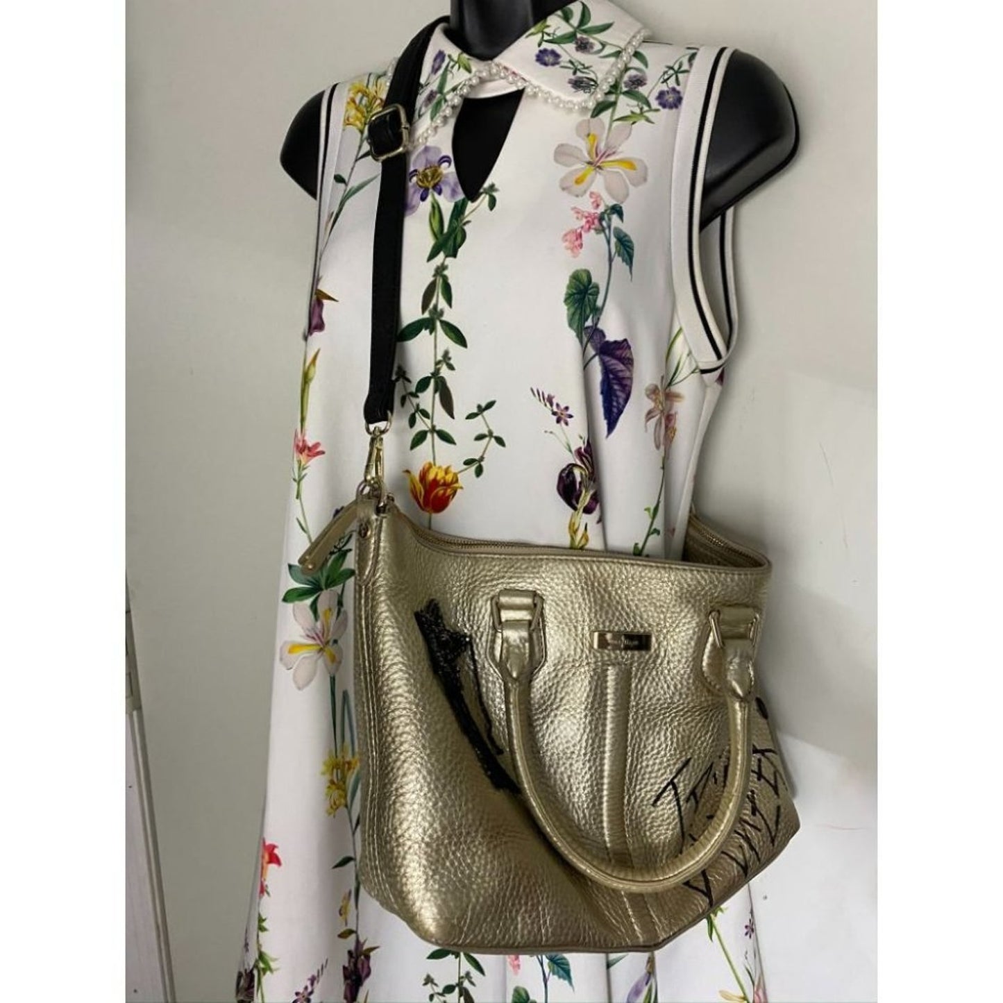 COLE HAAN Tote Bag Gold Customized w Graffiti