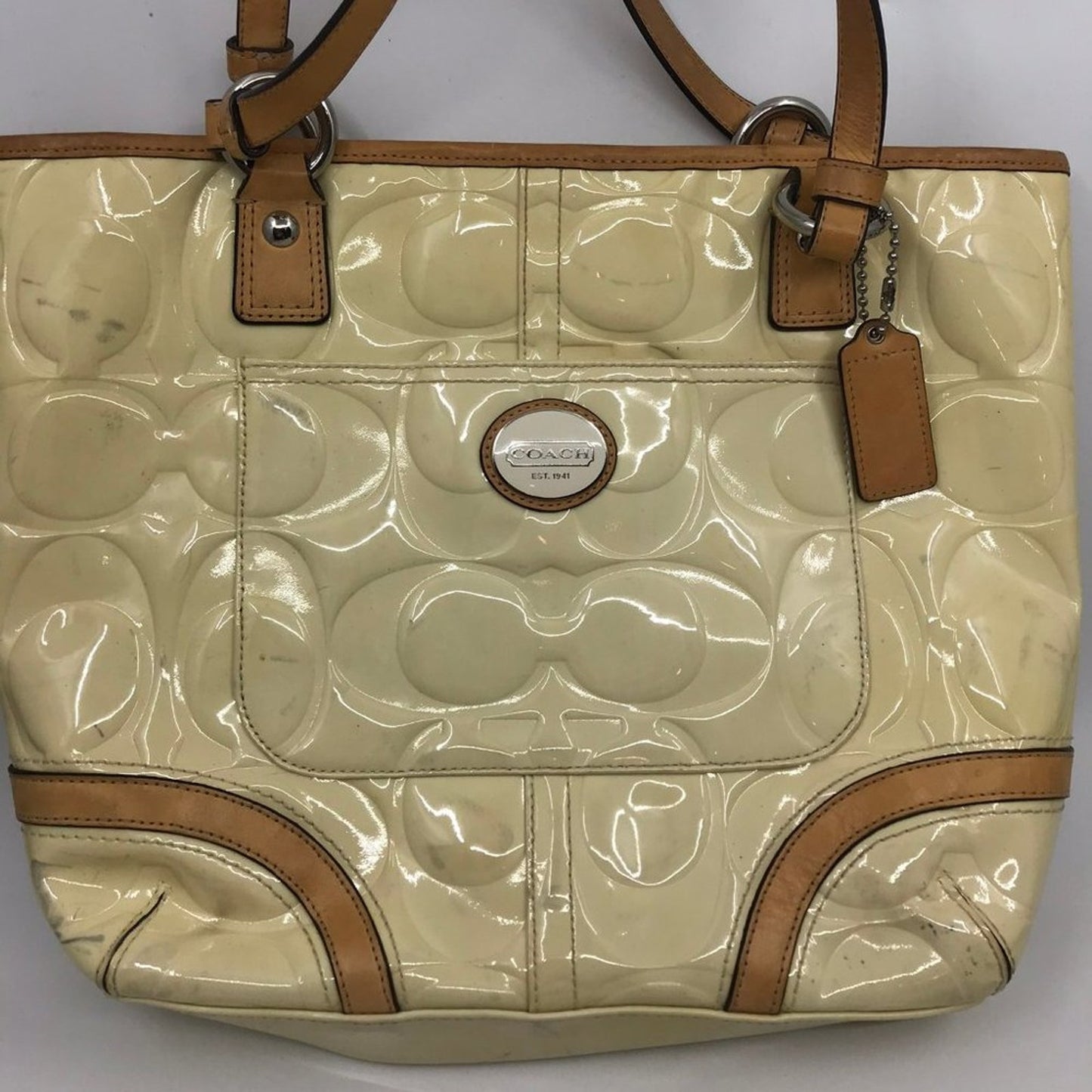 COACH Medium Cream Brown Patent Leather Handbag