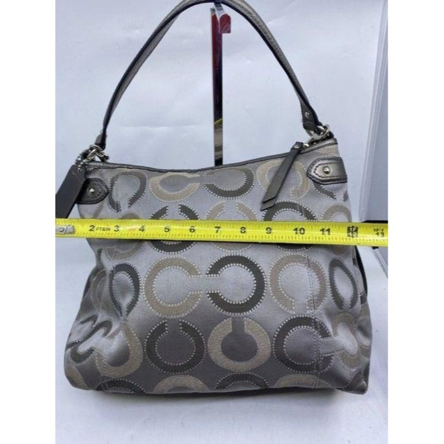 coach medium size silver gray jacquard fabric cros