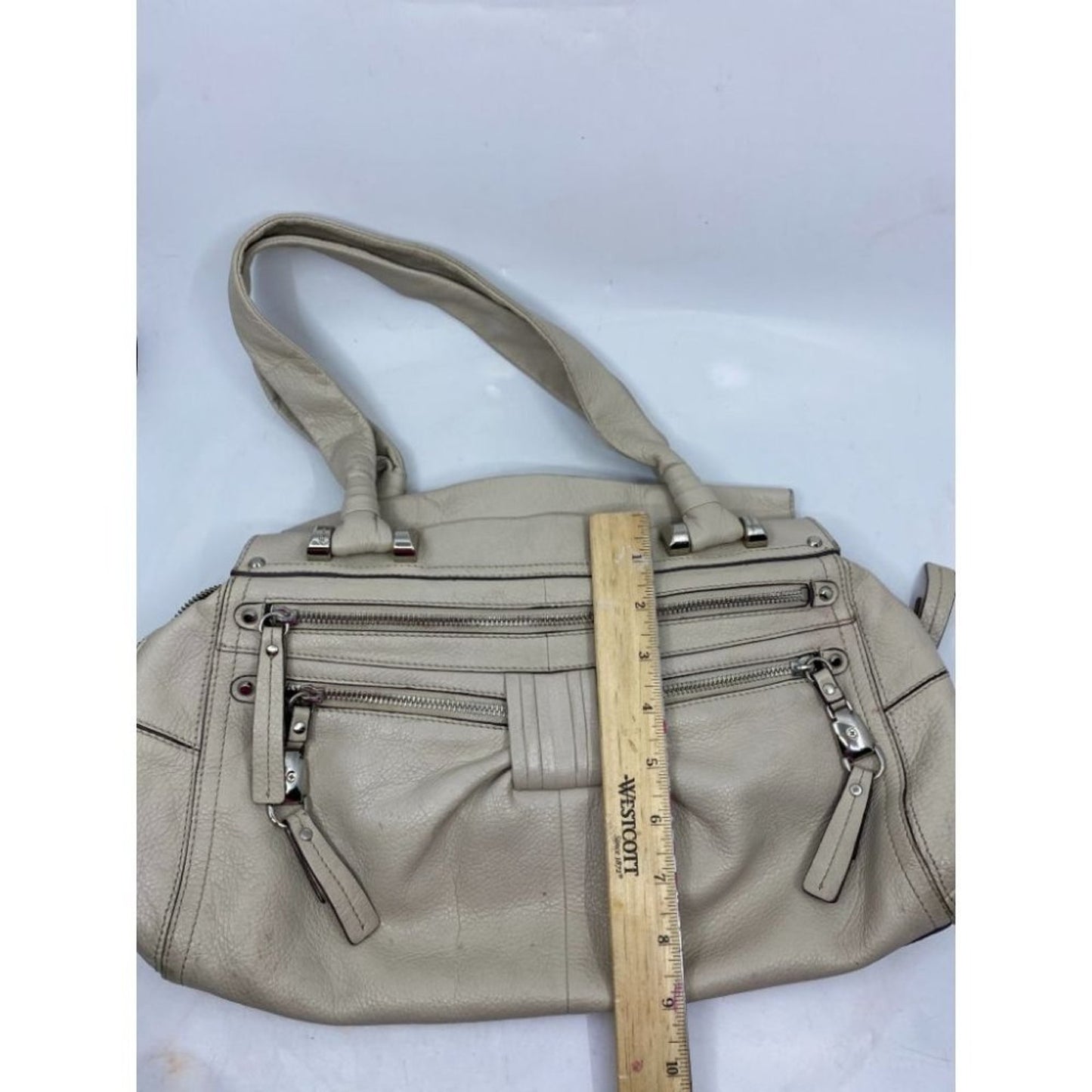 B. makowsky Cream Leather Shoulder Bag