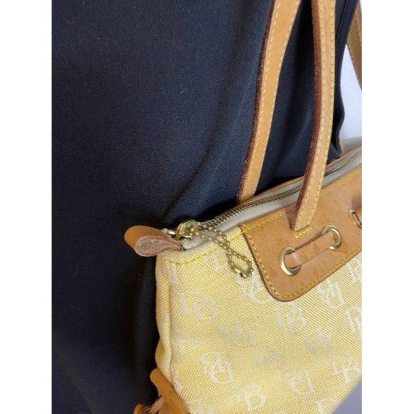 dooney and bourke fabric medium size yellow tan fa