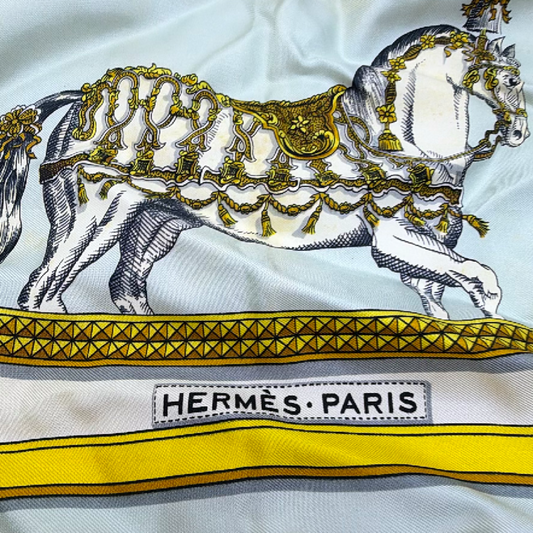 Hermès Grand Apparat Yellow Silk Twill Scarf